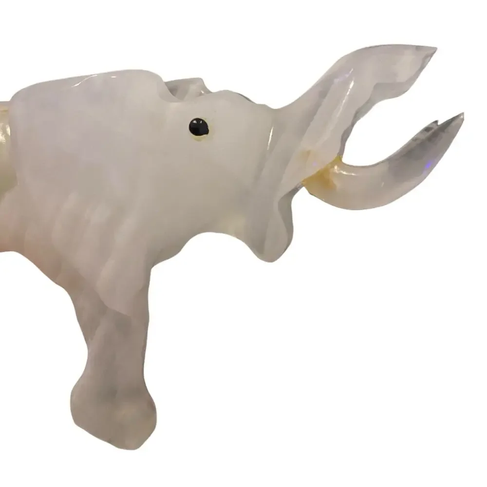 Vintage Hand Carved Elephant Onyx Quartz Lucky Trunk Up 3.5